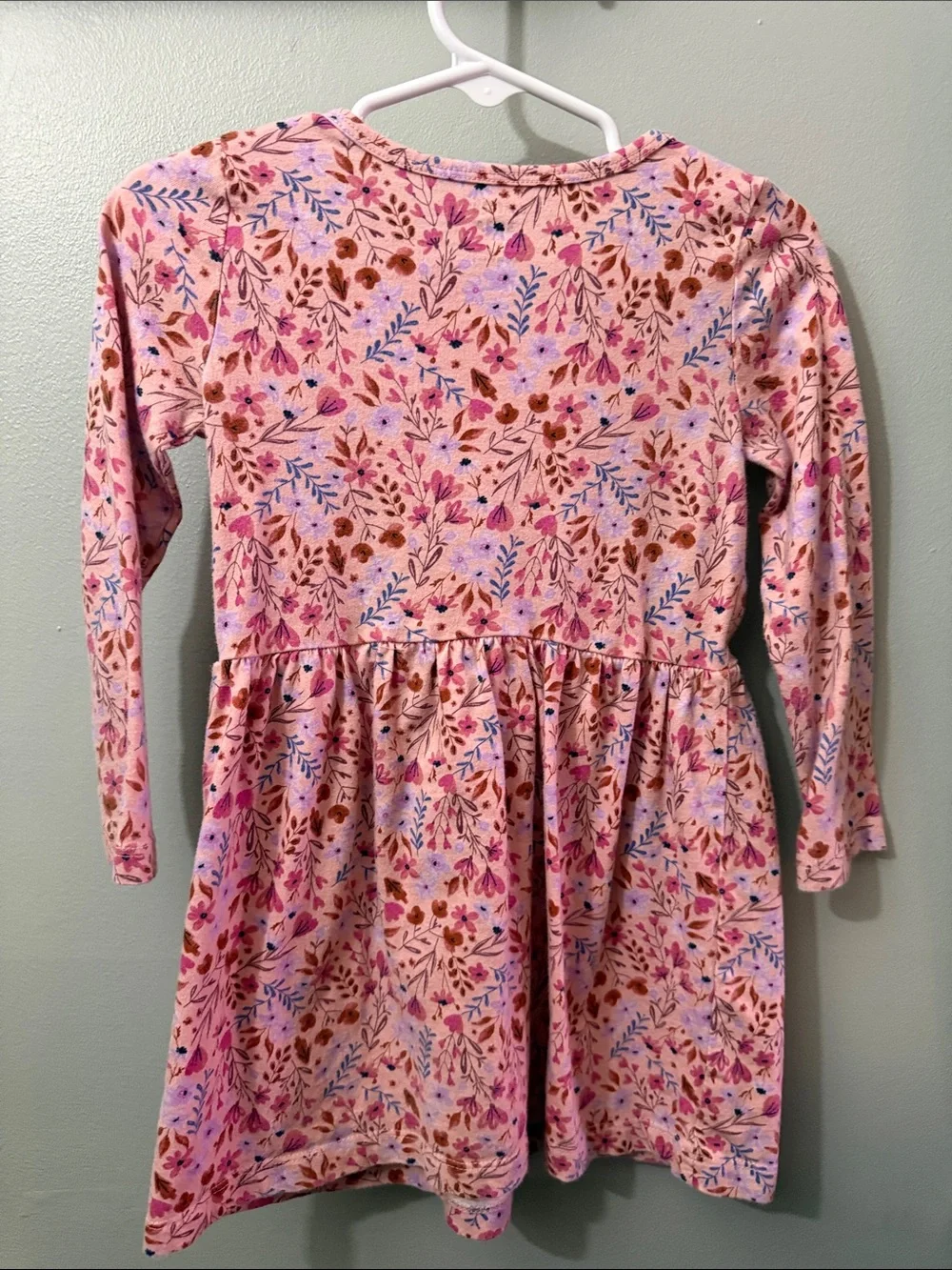 Carter's Pink Floral Long Sleeve Knit Dress with Purple & Brown Prints
